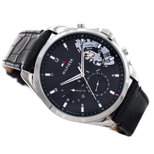Tommy Hilfiger Black Leather Black Dial Day-Date Baker Men’s Watch 44 mm