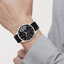 Tommy Hilfiger Black Leather Black Dial Day-Date Baker Men’s Watch 44 mm