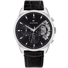 Tommy Hilfiger Black Leather Black Dial Day-Date Baker Men’s Watch 44 mm