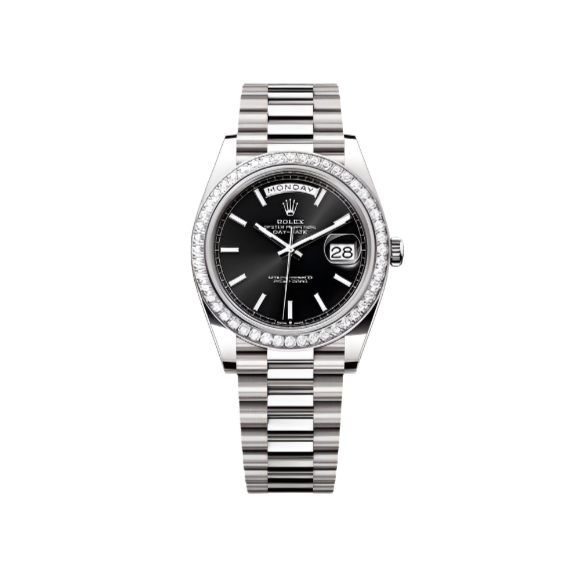 Rolex Day-Date Black Diamond Dial Men's White Gold